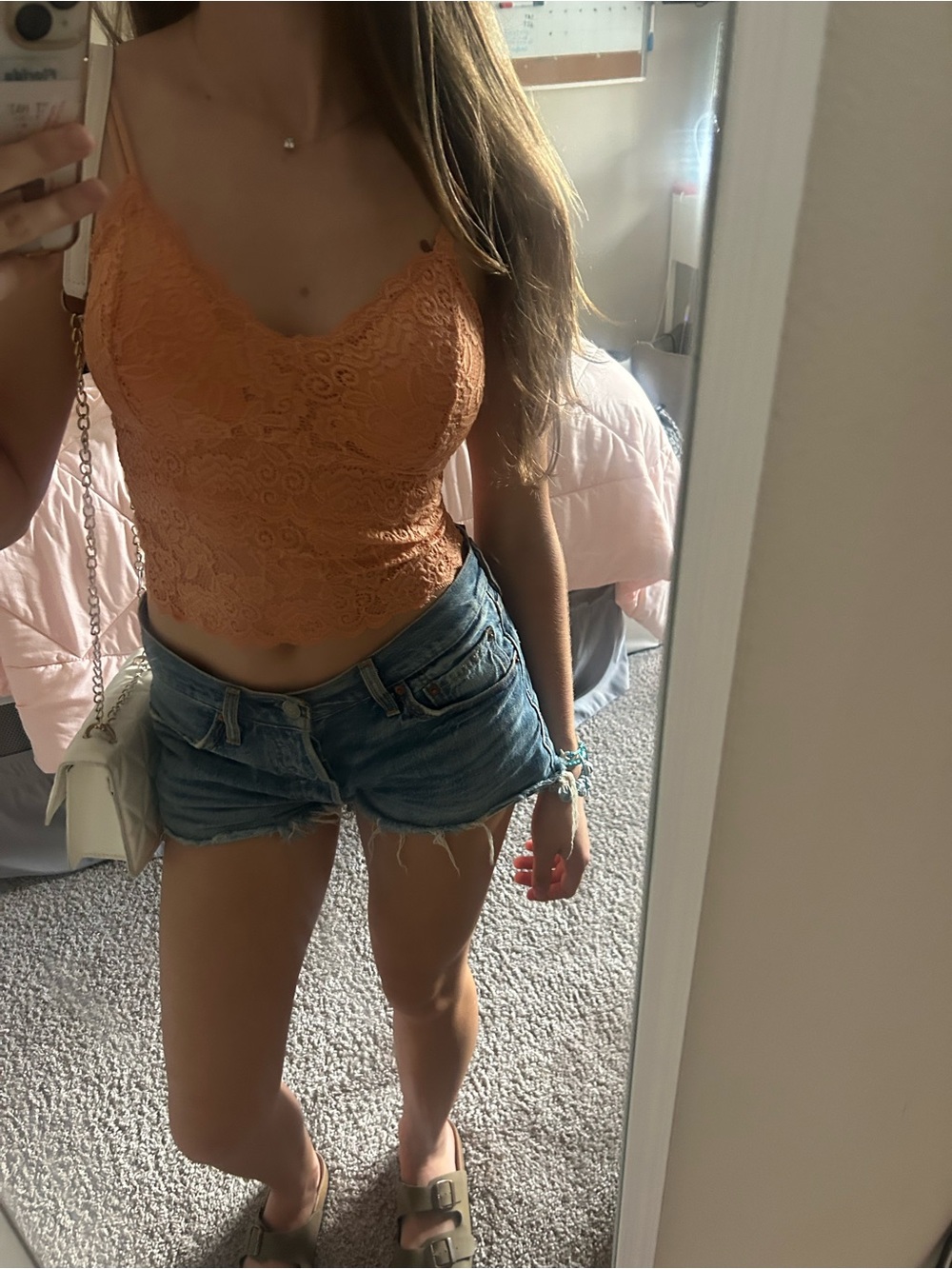 Lace Camisole Crop Top - Orange